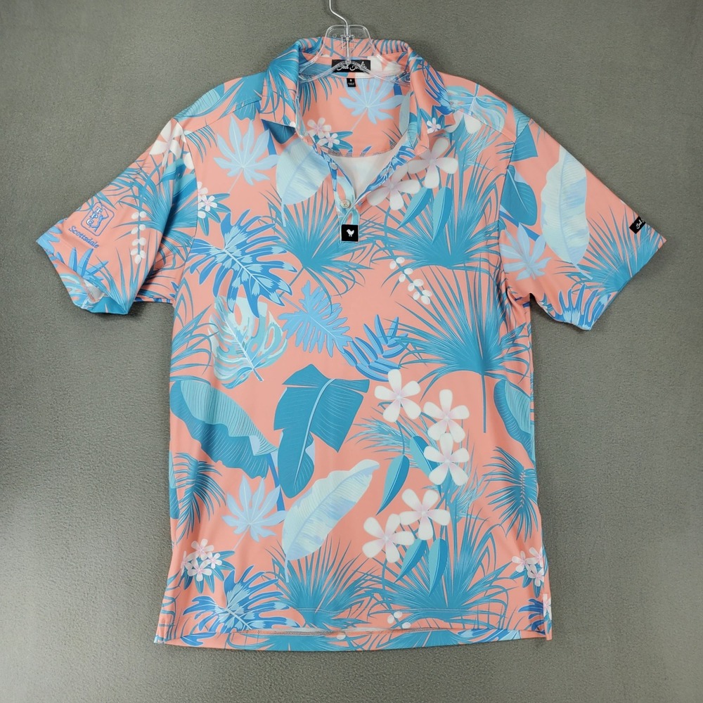 Bad Birdie Polo Shirt Men S Pink Tropical Floral TPC Scottsdale Performance Golf